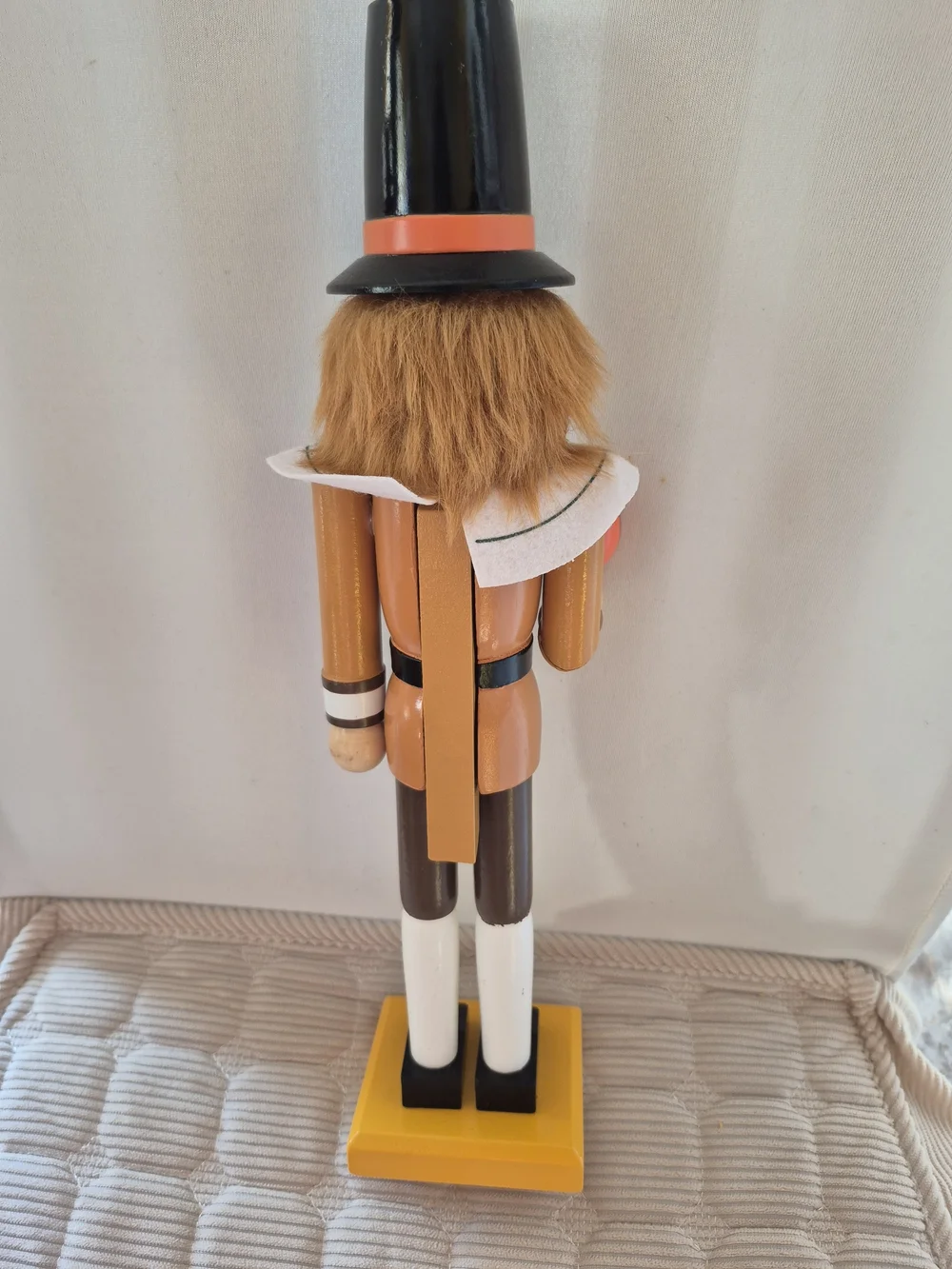 Wooden Pilgrim Nutcracker with Orange Hat and Pumpkin